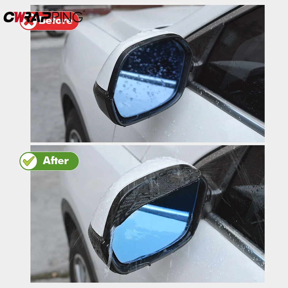 2PCS Carbon Fiber Rearview Mirror Rain Visor Covers for Clear Vision