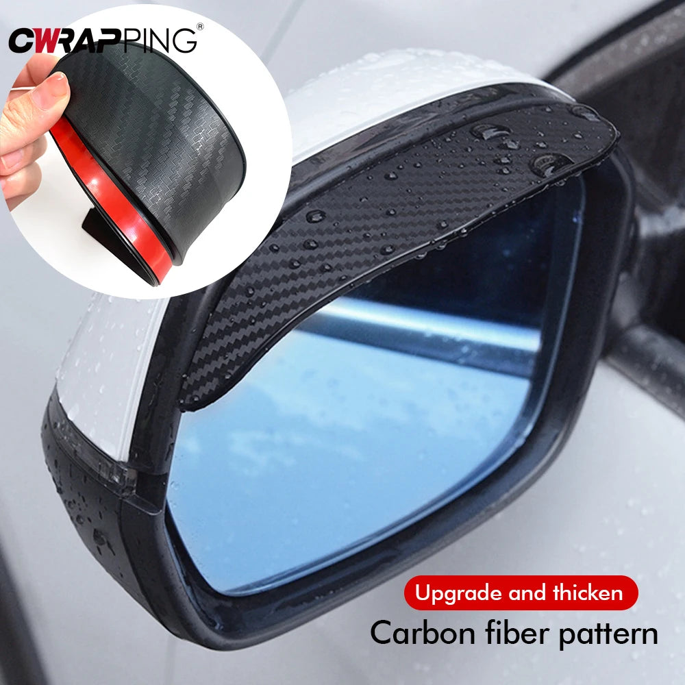 2PCS Carbon Fiber Rearview Mirror Rain Visor Covers for Clear Vision